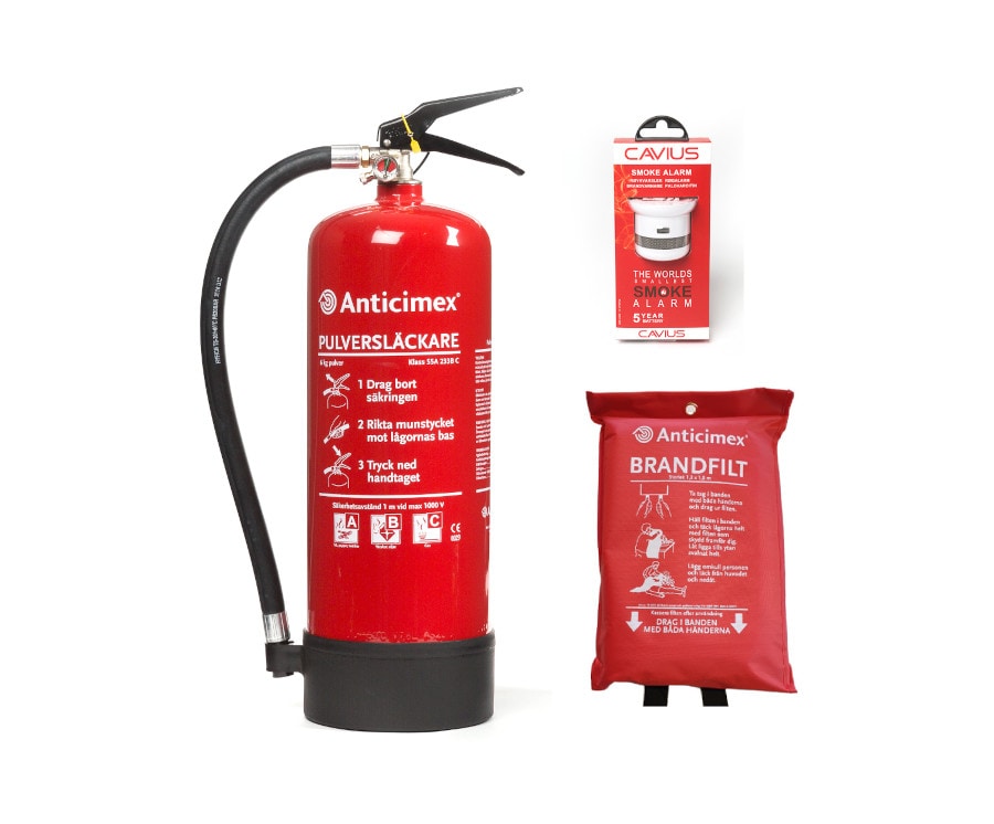 Brandpaket innehåller speciellt framtagna brandskyddsprodukter för ditt hem. I paketet ingår brandsläckare, brandfilt och brandvarnare. Det går att välja färg , Röd, Vit eller Svart. Går även att välja om man vill köpa ett paket med en eller två brandvarn