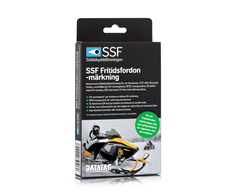 SSF Fritidsfordon-märkning är avsedd för en snöskoter, ATV eller liknande typer av fordon.