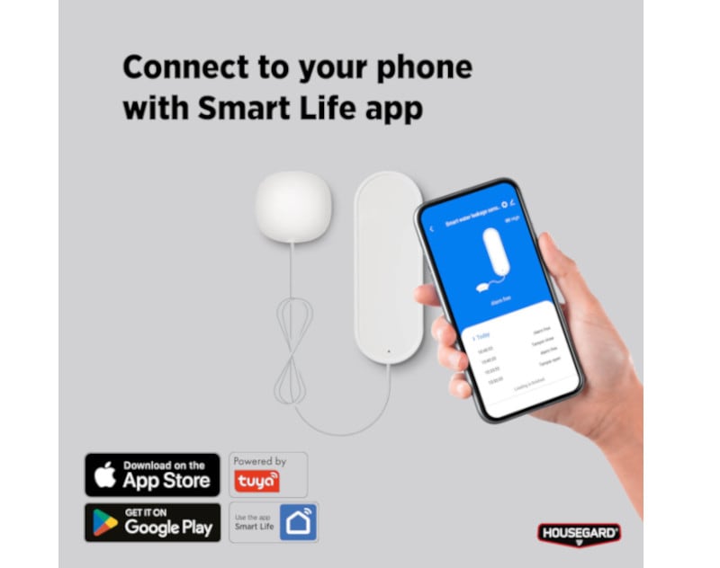 Vattenlarm som ger dig en snabb och effektiv varning direkt till din mobiltelefon vid läckande vattenrör, diskmaskiner eller tvättmaskiner. Ett smart och enkelt sätt att förhindra vattenskada. Batterier ingår